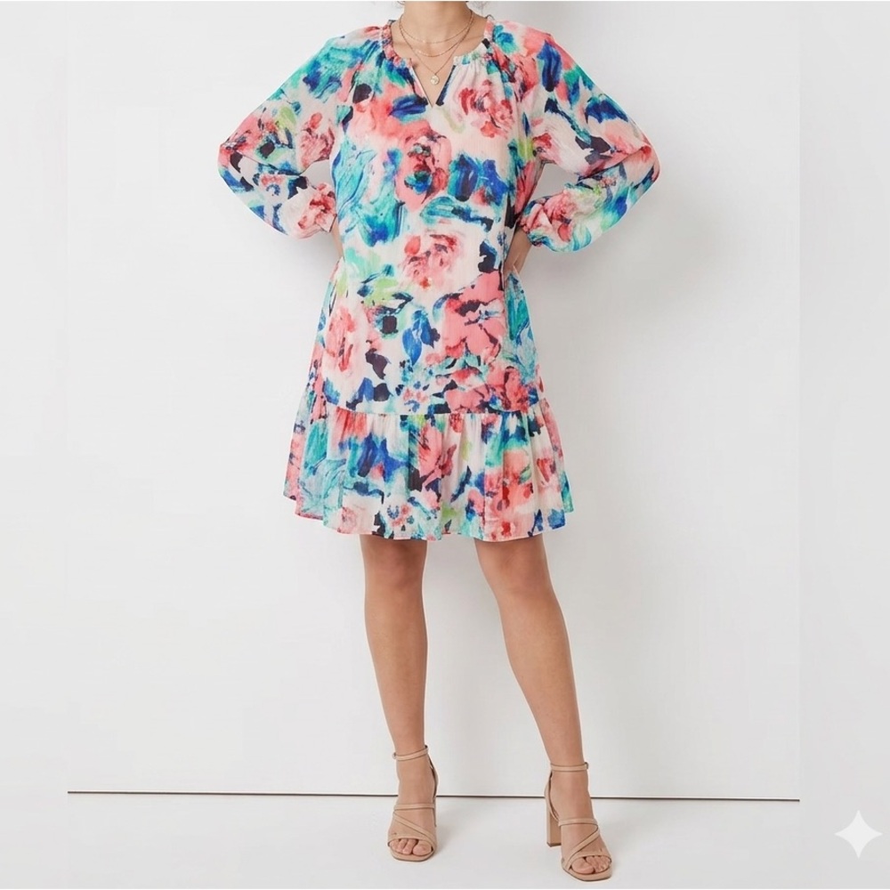 ❤️🔥$10 FINAL PRICE🔥❤️H&M Abstract Watercolor Floral Long Sleeve dress